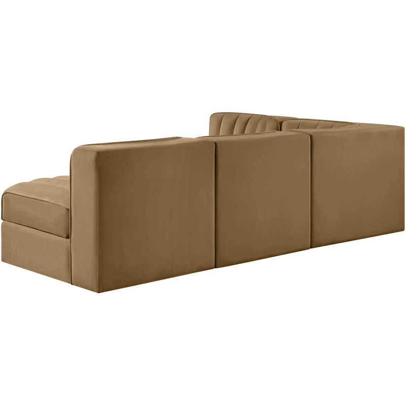 Meridian Furniture Rummi Saddle Velvet Performance Fabric 4pc. Modular Sectional