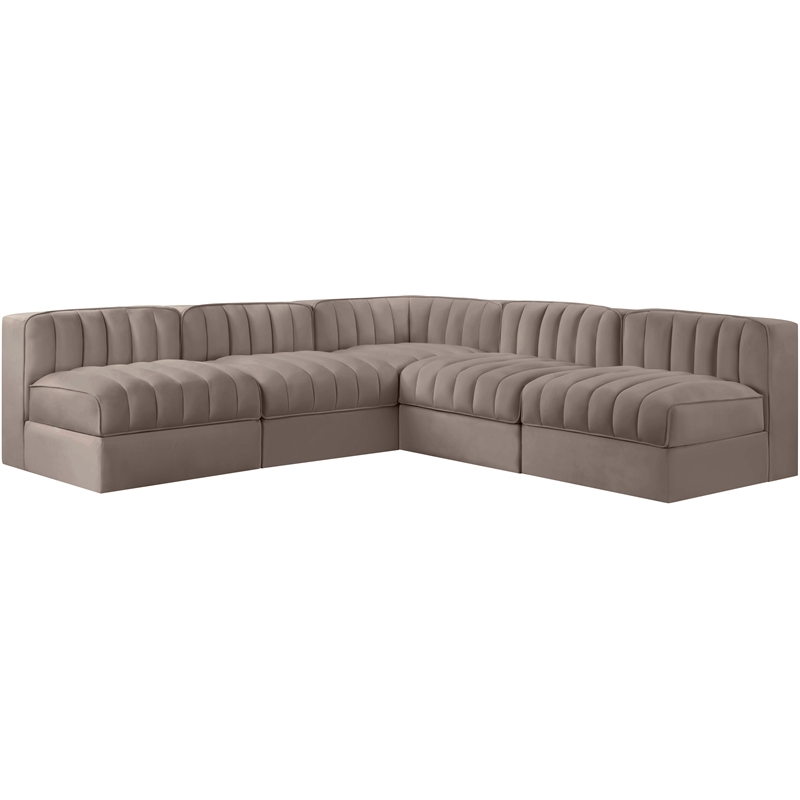 Meridian Furniture Rummi Taupe Velvet Performance Fabric 5pc. Modular Sectional