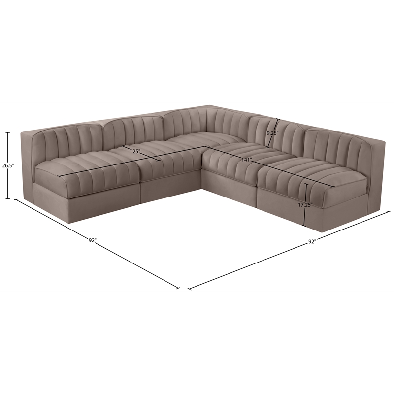 Meridian Furniture Rummi Taupe Velvet Performance Fabric 5pc. Modular Sectional
