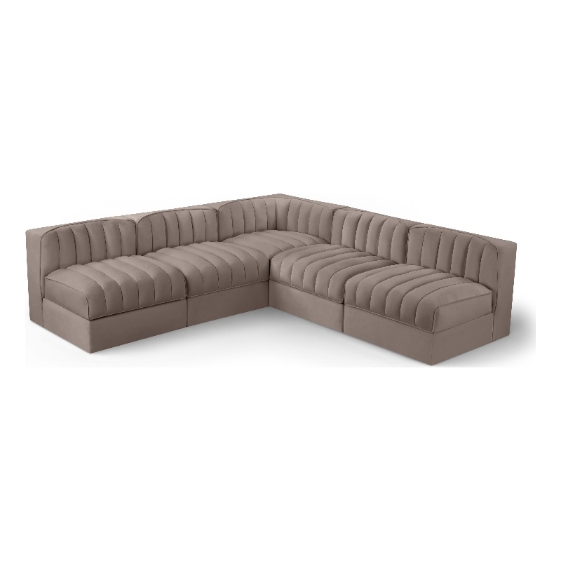 Meridian Furniture Rummi Taupe Velvet Performance Fabric 5pc. Modular Sectional