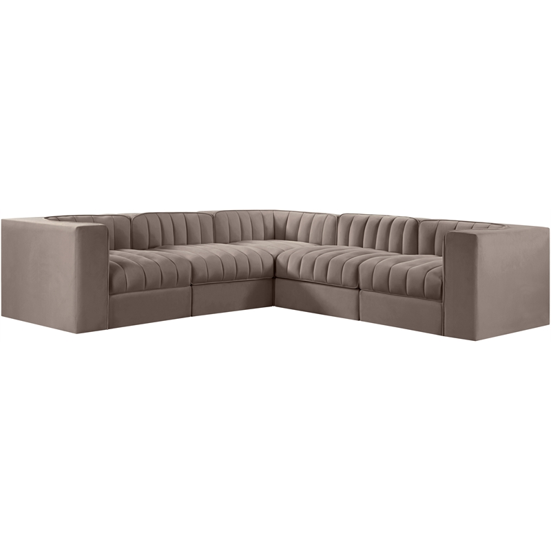 Meridian Furniture Rummi Taupe Velvet Performance Fabric 5pc. Modular Sectional