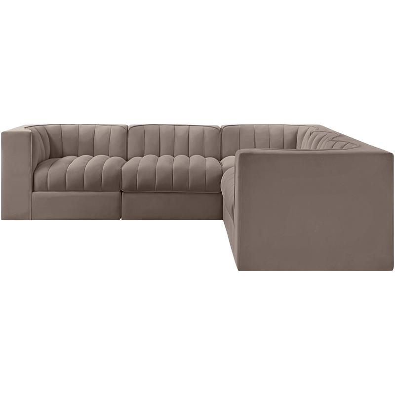 Meridian Furniture Rummi Taupe Velvet Performance Fabric 5pc. Modular Sectional