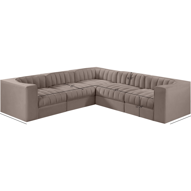 Meridian Furniture Rummi Taupe Velvet Performance Fabric 5pc. Modular Sectional