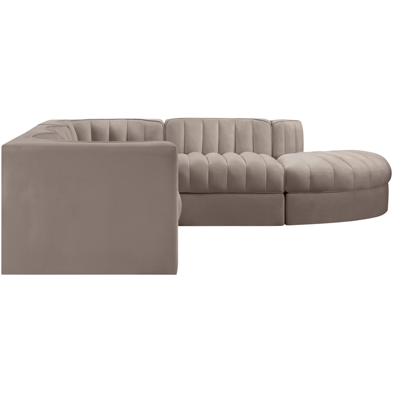 Meridian Furniture Rummi Taupe Velvet Performance Fabric 5pc. Modular Sectional