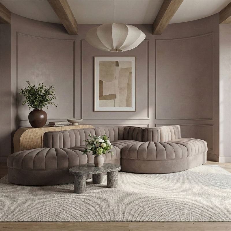 Meridian Furniture Rummi Taupe Velvet Performance Fabric 5pc. Modular Sectional