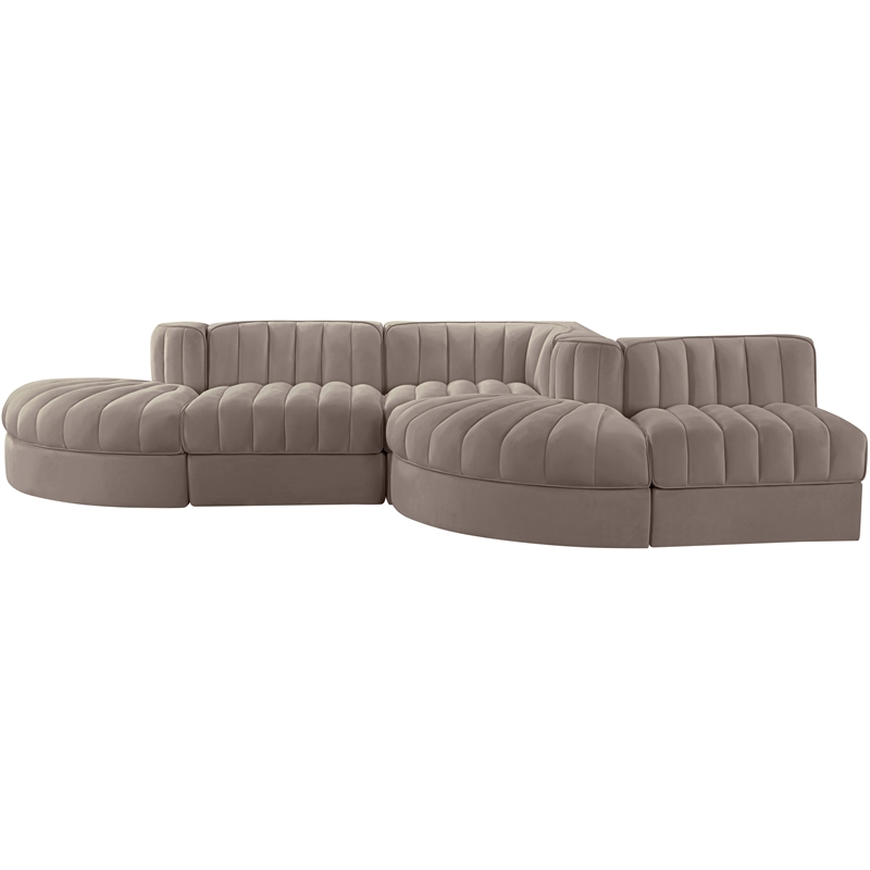 Meridian Furniture Rummi Taupe Velvet Performance Fabric 5pc. Modular Sectional