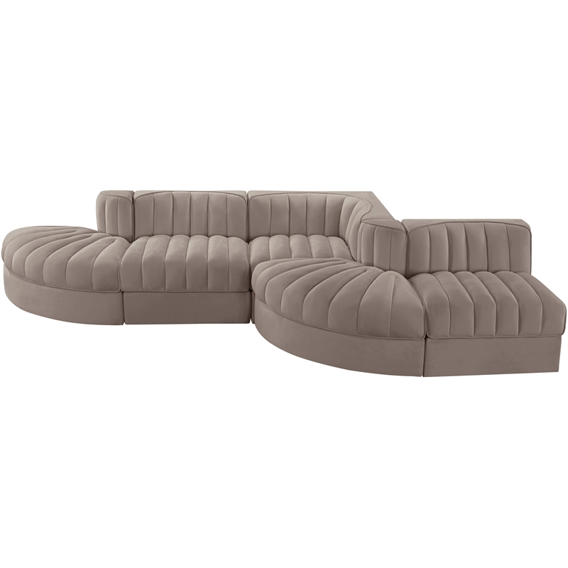 Meridian Furniture Rummi Taupe Velvet Performance Fabric 5pc. Modular Sectional