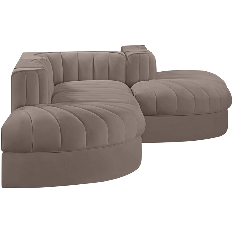 Meridian Furniture Rummi Taupe Velvet Performance Fabric 5pc. Modular Sectional