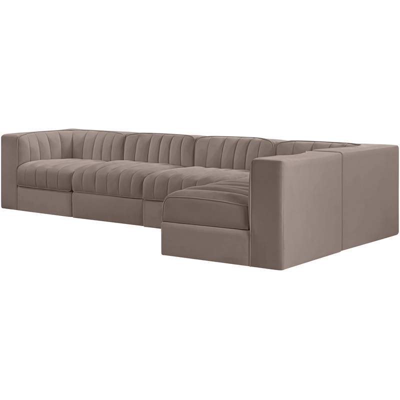Meridian Furniture Rummi Taupe Velvet Performance Fabric 5pc. Modular Sectional