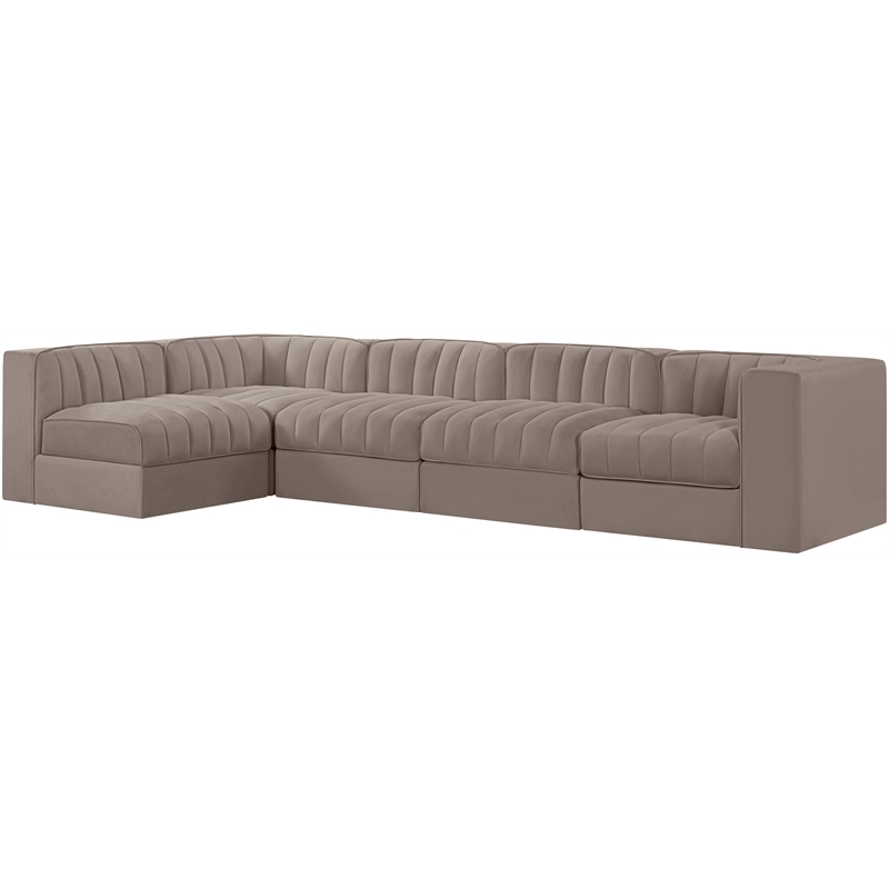 Meridian Furniture Rummi Taupe Velvet Performance Fabric 5pc. Modular Sectional