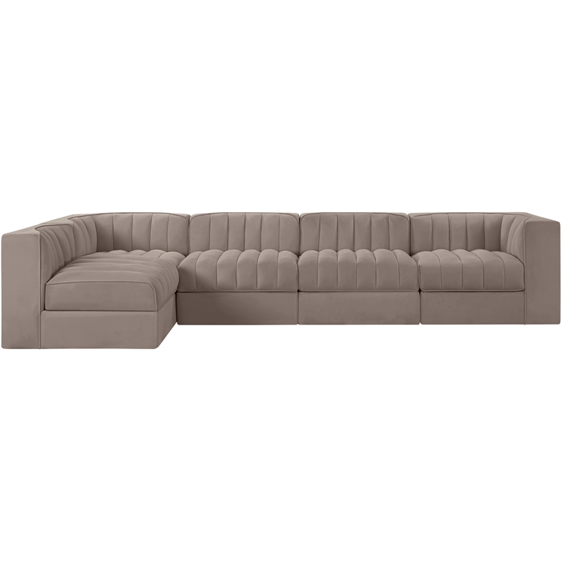 Meridian Furniture Rummi Taupe Velvet Performance Fabric 5pc. Modular Sectional