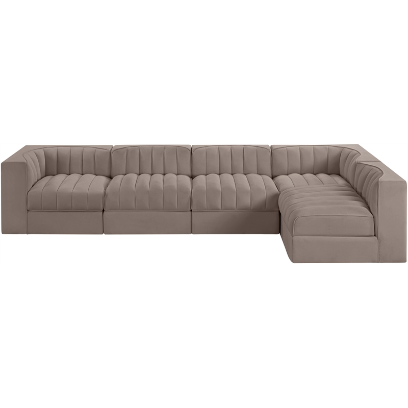 Meridian Furniture Rummi Taupe Velvet Performance Fabric 5pc. Modular Sectional