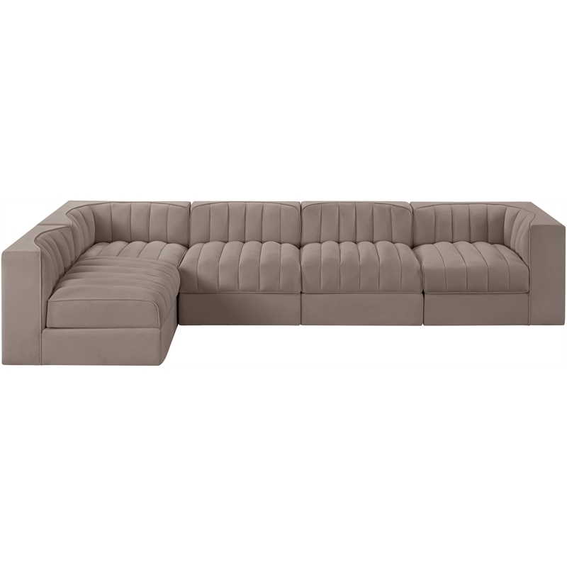 Meridian Furniture Rummi Taupe Velvet Performance Fabric 5pc. Modular Sectional