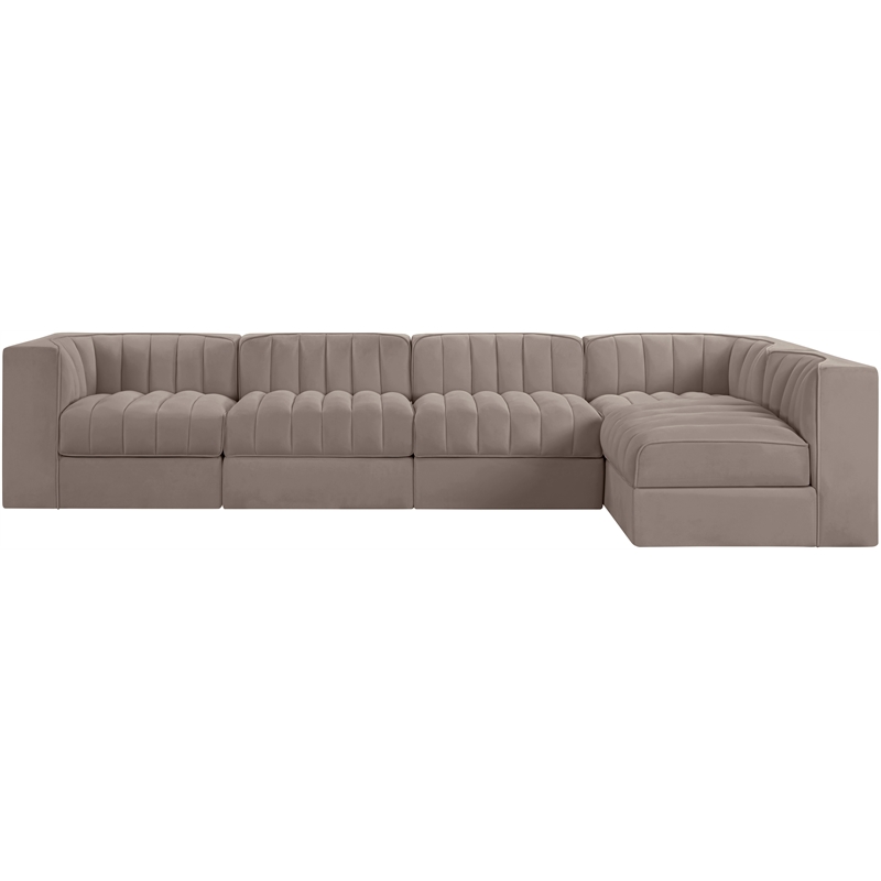 Meridian Furniture Rummi Taupe Velvet Performance Fabric 5pc. Modular Sectional