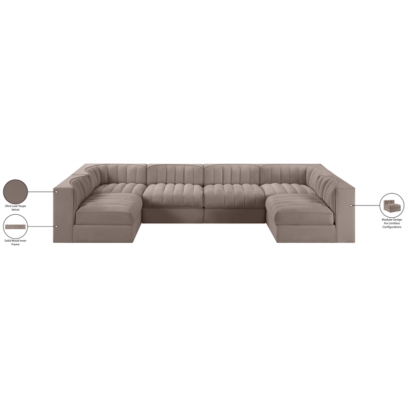 Meridian Furniture Rummi Taupe Velvet Performance Fabric 6pc. Modular Sectional
