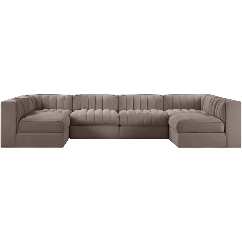 Meridian Furniture Rummi Taupe Velvet Performance Fabric 6pc. Modular Sectional
