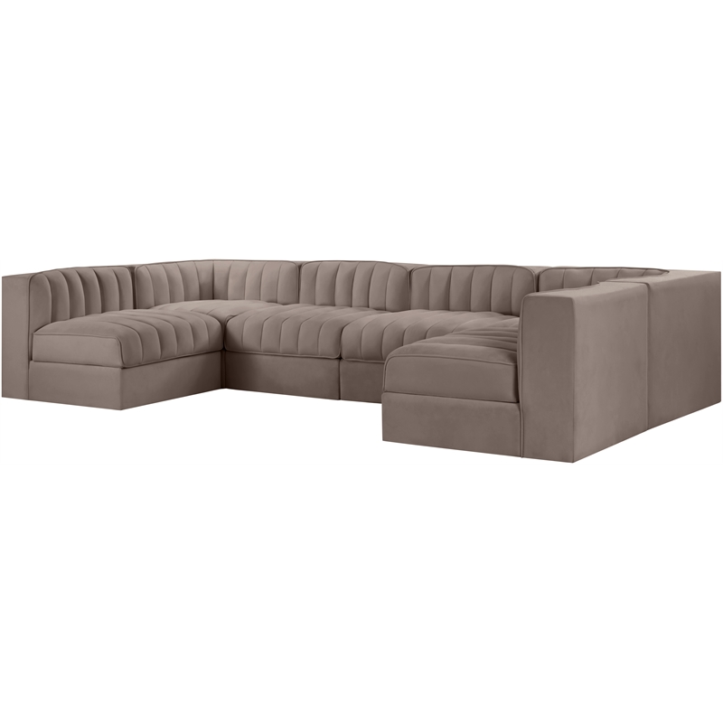 Meridian Furniture Rummi Taupe Velvet Performance Fabric 6pc. Modular Sectional