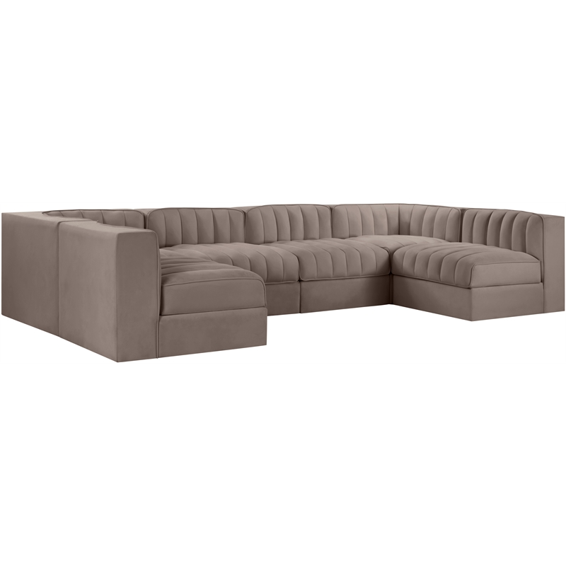 Meridian Furniture Rummi Taupe Velvet Performance Fabric 6pc. Modular Sectional