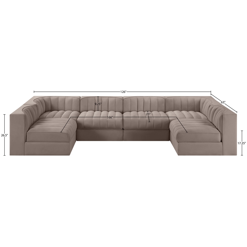 Meridian Furniture Rummi Taupe Velvet Performance Fabric 6pc. Modular Sectional