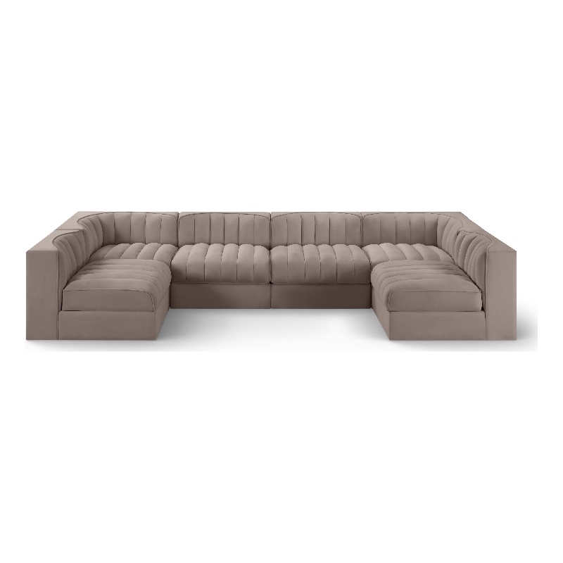 Meridian Furniture Rummi Taupe Velvet Performance Fabric 6pc. Modular Sectional