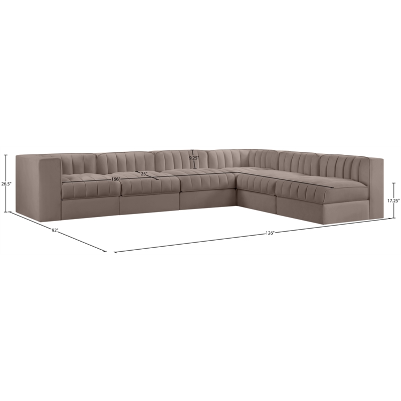 Meridian Furniture Rummi Taupe Velvet Performance Fabric 6pc. Modular Sectional
