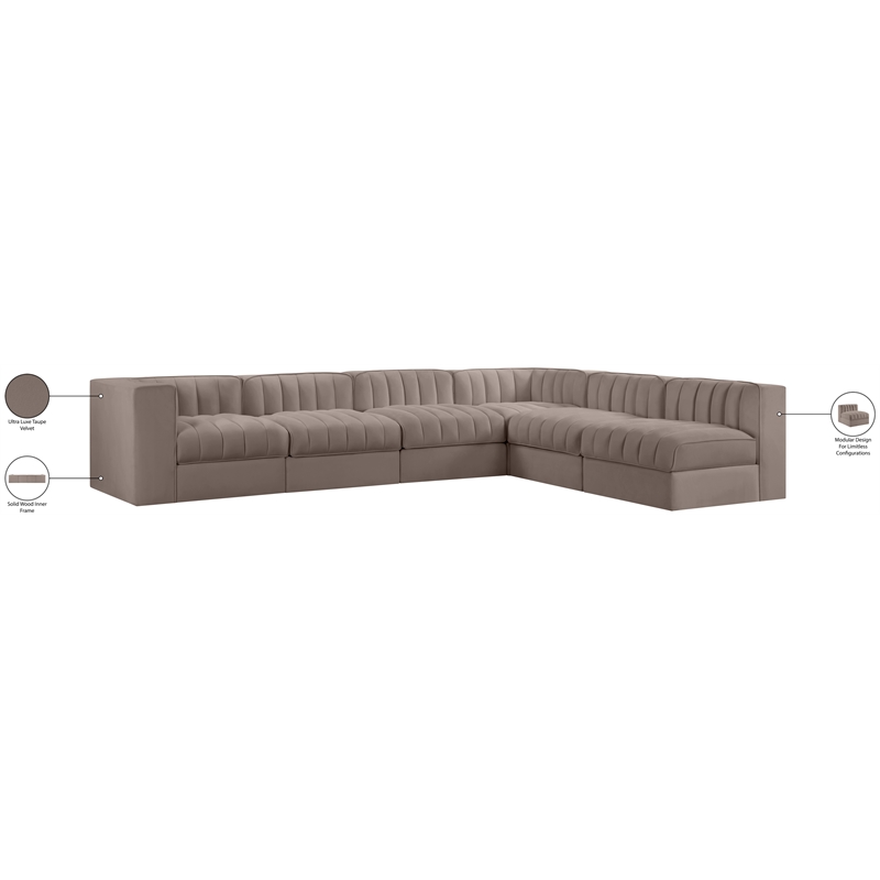 Meridian Furniture Rummi Taupe Velvet Performance Fabric 6pc. Modular Sectional