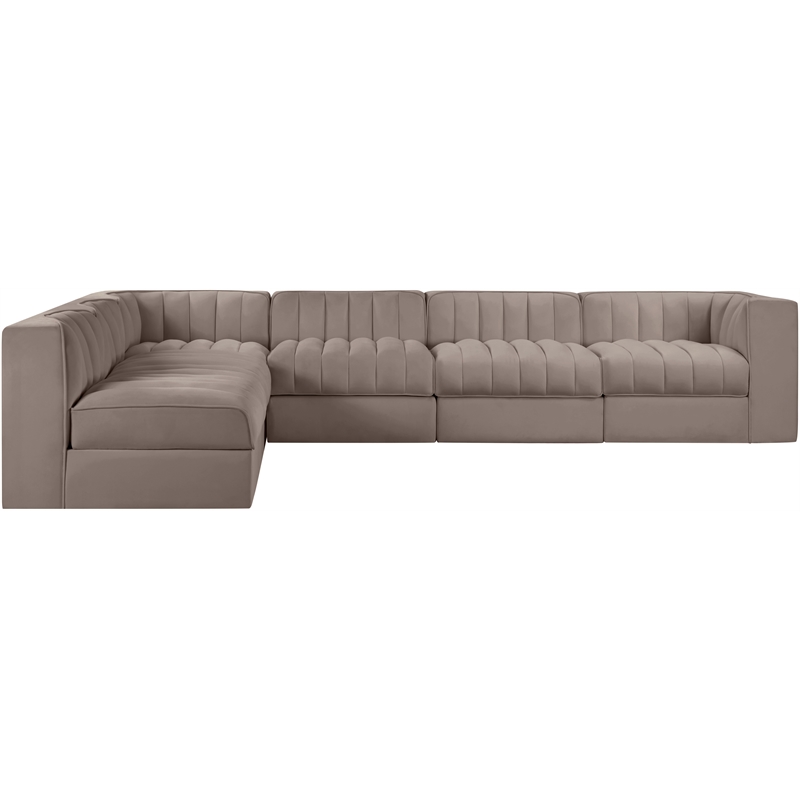 Meridian Furniture Rummi Taupe Velvet Performance Fabric 6pc. Modular Sectional