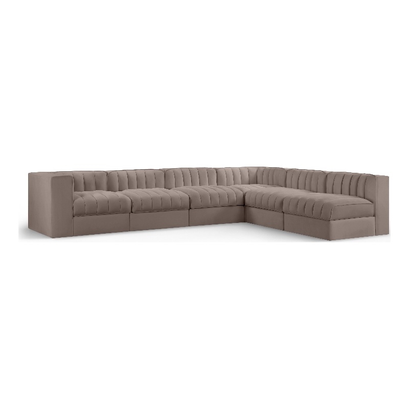 Meridian Furniture Rummi Taupe Velvet Performance Fabric 6pc. Modular Sectional