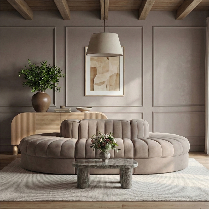 Meridian Furniture Rummi Taupe Velvet Performance Fabric 6pc. Modular Sectional