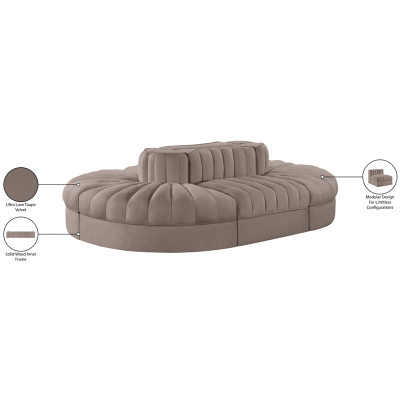Meridian Furniture Rummi Taupe Velvet Performance Fabric 6pc. Modular Sectional