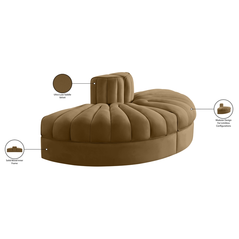 Meridian Furniture Rummi Saddle Velvet Performance Fabric 2pc. Modular Loveseat