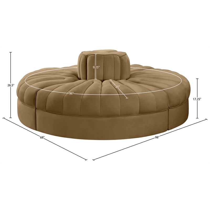 Meridian Furniture Rummi Saddle Velvet Performance Fabric 4pc. Modular Sofa