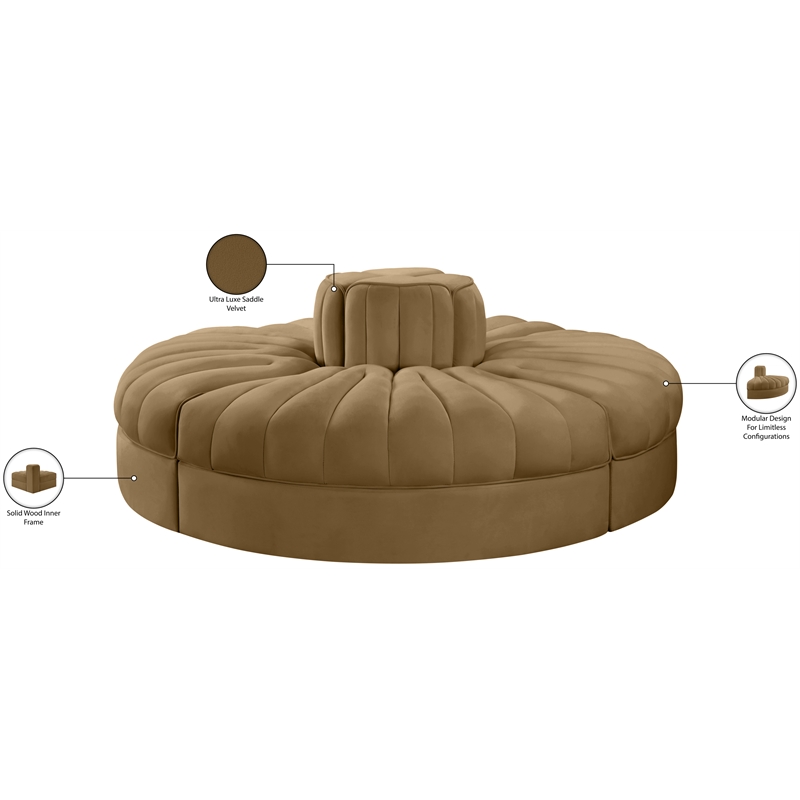 Meridian Furniture Rummi Saddle Velvet Performance Fabric 4pc. Modular Sofa