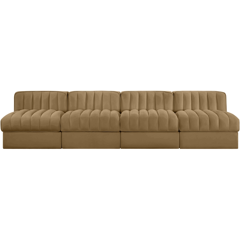 Meridian Furniture Rummi Saddle Velvet Performance Fabric 4pc. Modular Sofa