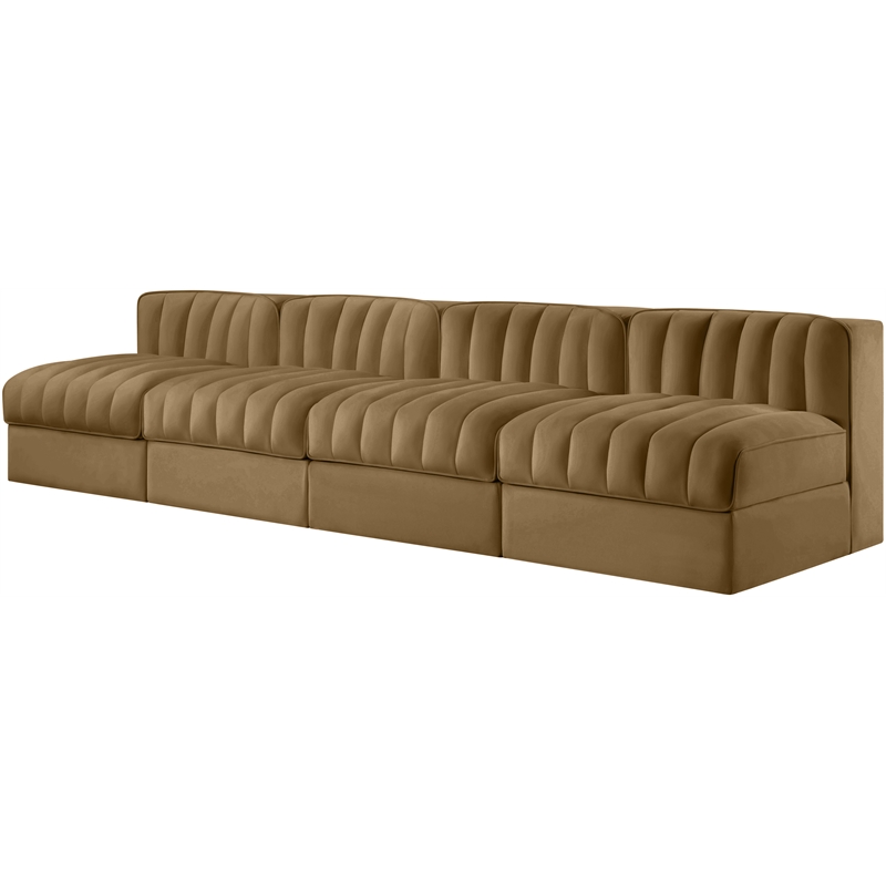 Meridian Furniture Rummi Saddle Velvet Performance Fabric 4pc. Modular Sofa