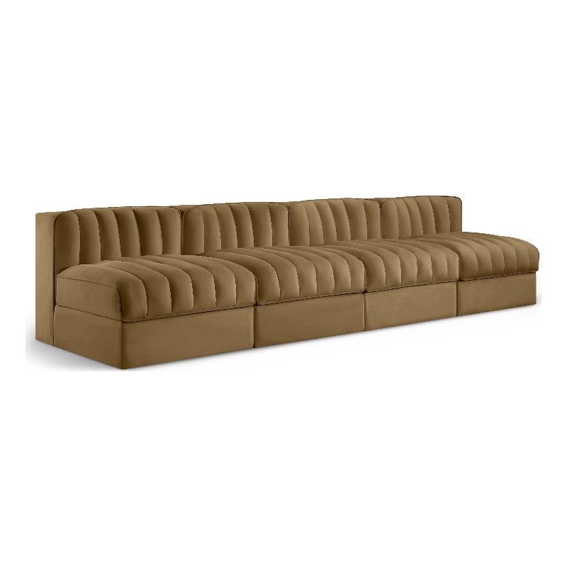 Meridian Furniture Rummi Saddle Velvet Performance Fabric 4pc. Modular Sofa
