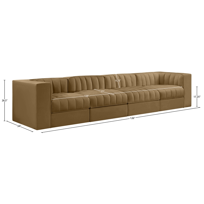 Meridian Furniture Rummi Saddle Velvet Performance Fabric 4pc. Modular Sofa