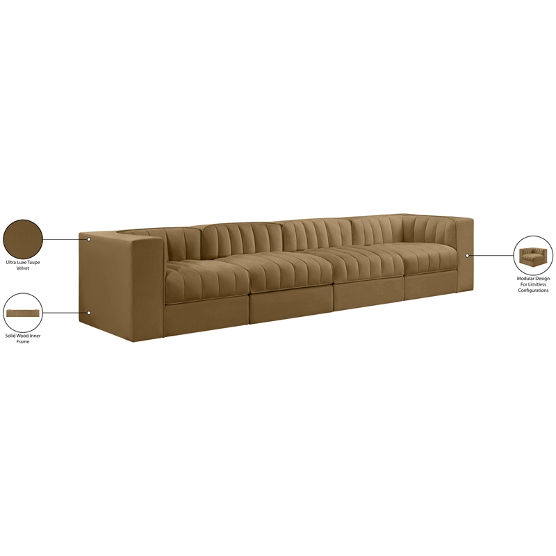 Meridian Furniture Rummi Saddle Velvet Performance Fabric 4pc. Modular Sofa