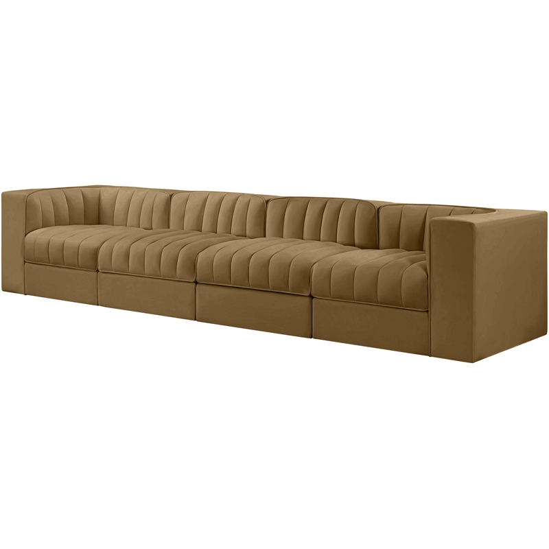Meridian Furniture Rummi Saddle Velvet Performance Fabric 4pc. Modular Sofa
