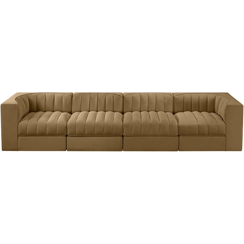 Meridian Furniture Rummi Saddle Velvet Performance Fabric 4pc. Modular Sofa