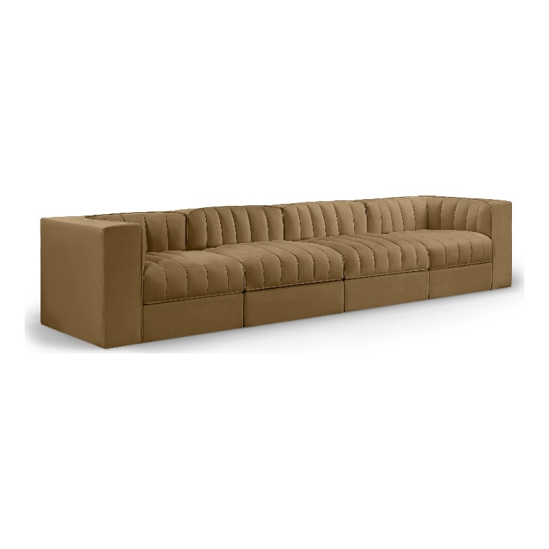 Meridian Furniture Rummi Saddle Velvet Performance Fabric 4pc. Modular Sofa
