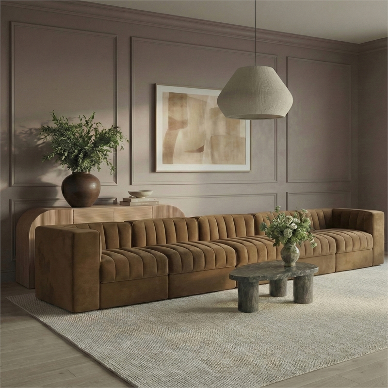 Meridian Furniture Rummi Saddle Velvet Performance Fabric 5pc. Modular Sofa