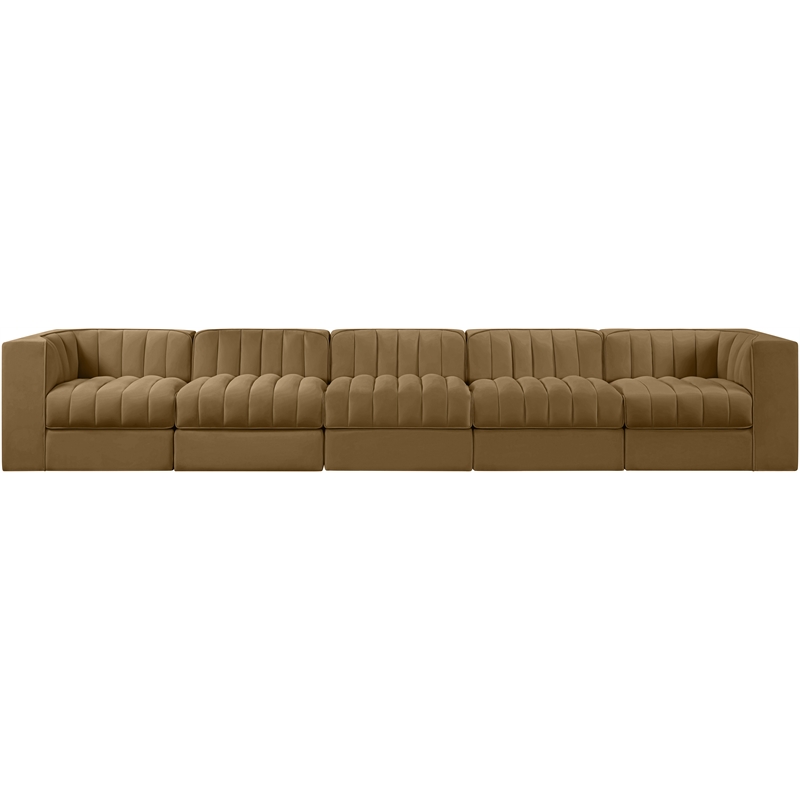 Meridian Furniture Rummi Saddle Velvet Performance Fabric 5pc. Modular Sofa