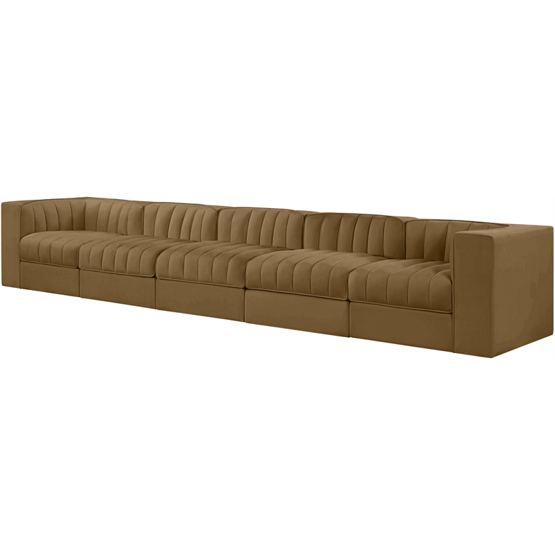 Meridian Furniture Rummi Saddle Velvet Performance Fabric 5pc. Modular Sofa