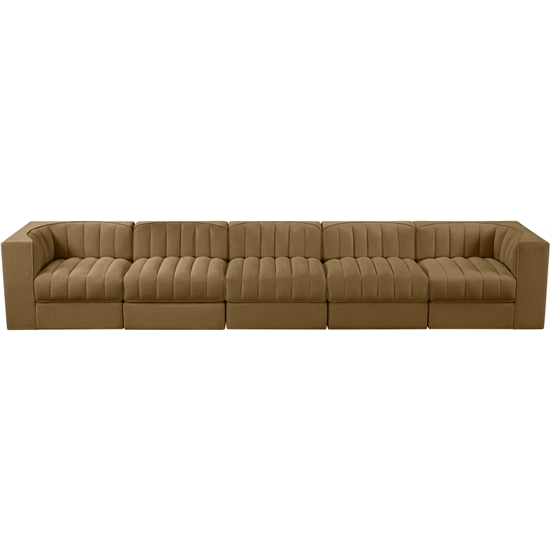 Meridian Furniture Rummi Saddle Velvet Performance Fabric 5pc. Modular Sofa