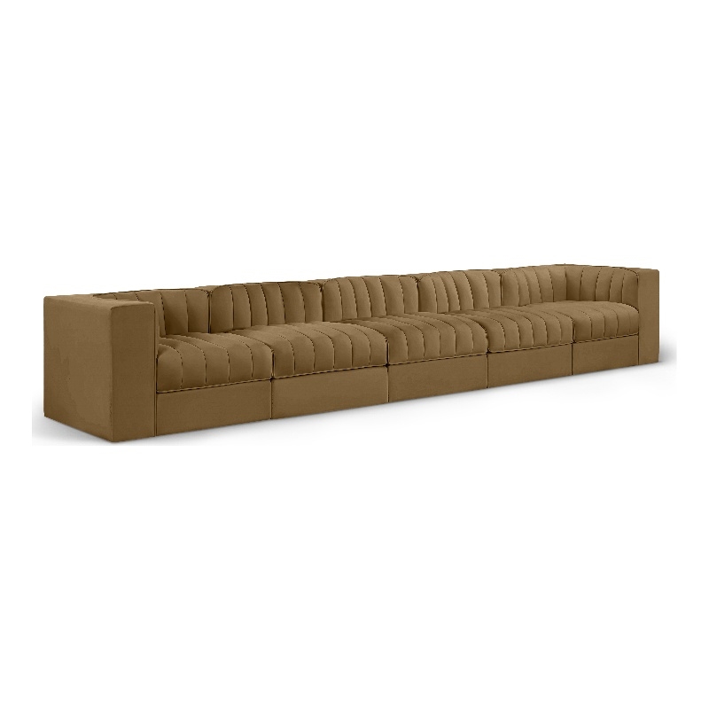 Meridian Furniture Rummi Saddle Velvet Performance Fabric 5pc. Modular Sofa