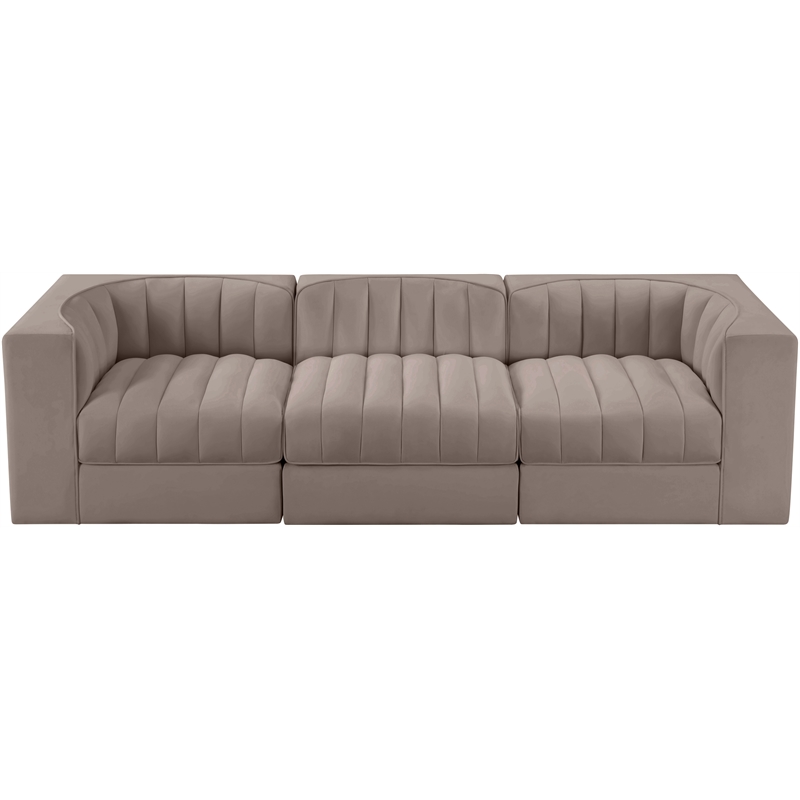 Meridian Furniture Rummi Taupe Velvet Performance Fabric 3pc. Modular Sofa