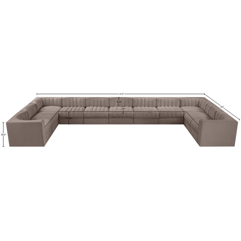Meridian Furniture Rummi Taupe Velvet Performance Fabric 11pc. Modular Sectional