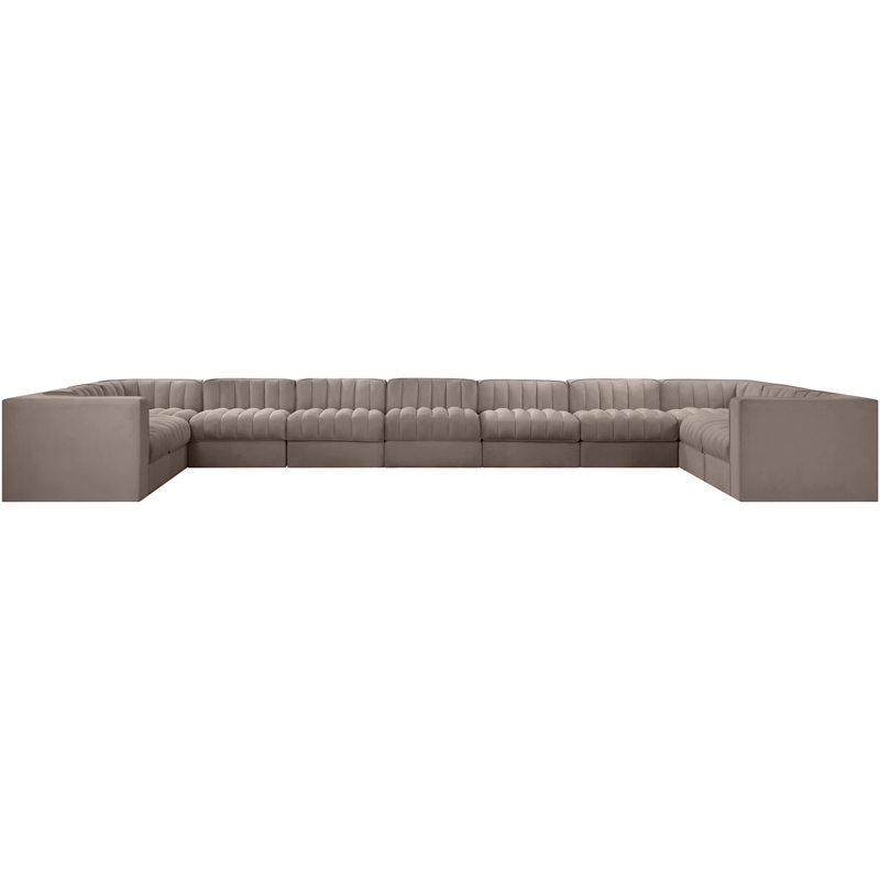Meridian Furniture Rummi Taupe Velvet Performance Fabric 11pc. Modular Sectional