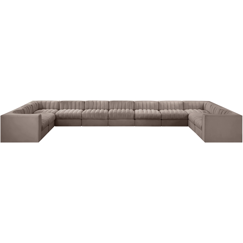 Meridian Furniture Rummi Taupe Velvet Performance Fabric 11pc. Modular Sectional